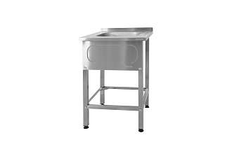 Ванна моечная цельнотянутая ВМЦн - 700x600x860 Norma Inox, 1 м/о 500x400x250, борт, отв. д/смесит., экран (ножка профильная, тр. 40x40)
