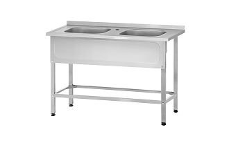 Ванна моечная цельнотянутая ВМЦн - 1200x600x860 Norma Inox, 2 м/о 400x400x250, борт, отв. д/смесит., экран (ножка профильная, тр. 40x40)