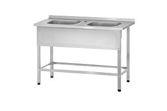 Ванна моечная цельнотянутая ВМЦн - 1400x600x860 Norma Inox, 2 м/о 500x400x250, борт, отв. д/смесит., экран (ножка профильная, тр. 40x40)