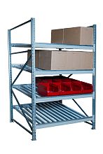 Гравитационный стеллаж с роликовыми полками 1600х1800х1300, 4 яруса