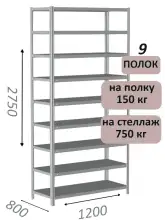 Стеллаж MS Strong 275х120х80, 9 полок