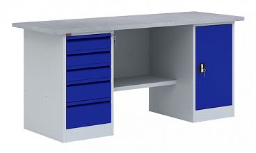 Двухтумбовый металлический верстак ВП-4Т/1.6 (Синий)